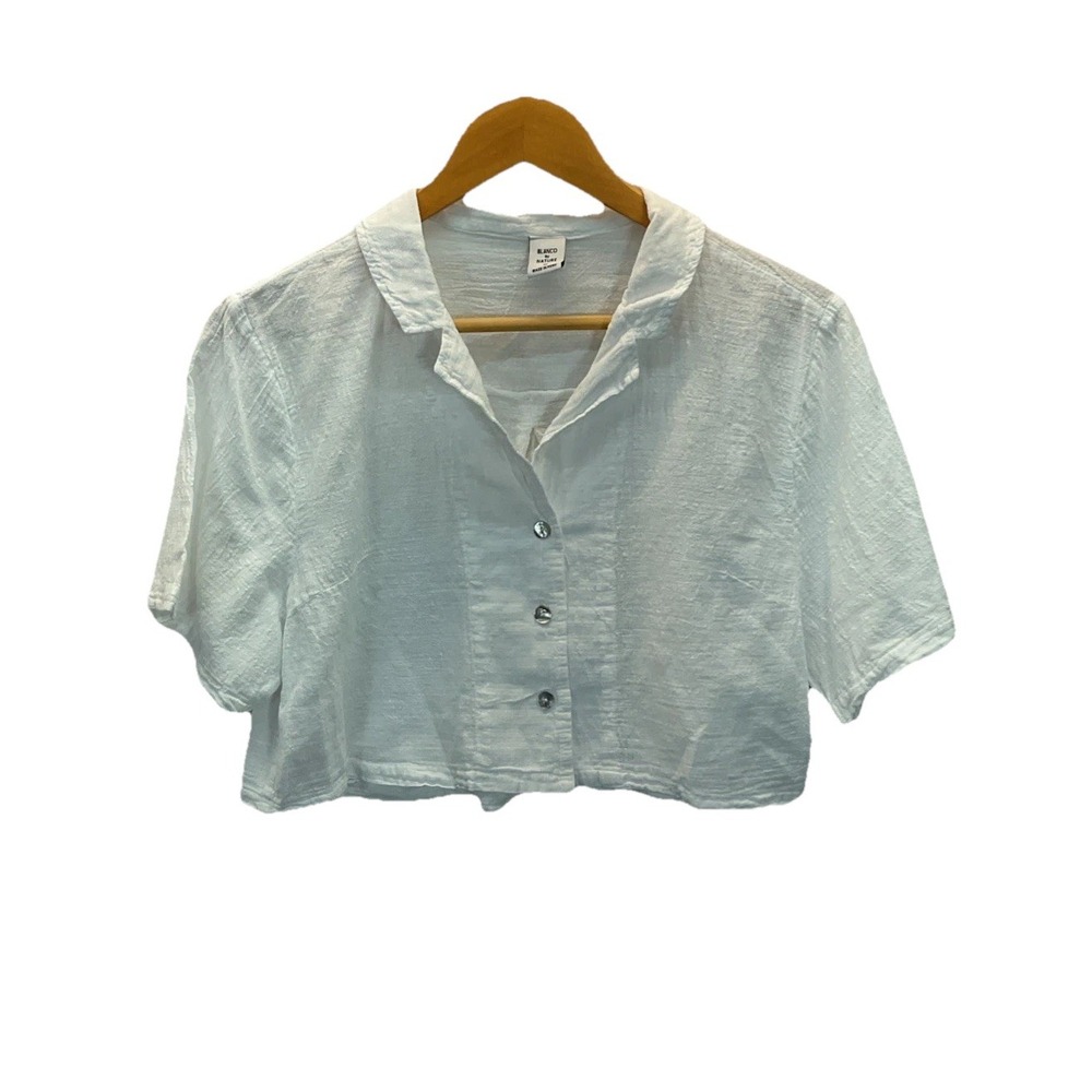 Blanco By Nature Muslin white Button Front Cropped‎ boxy top Peru MD Beachy Boho